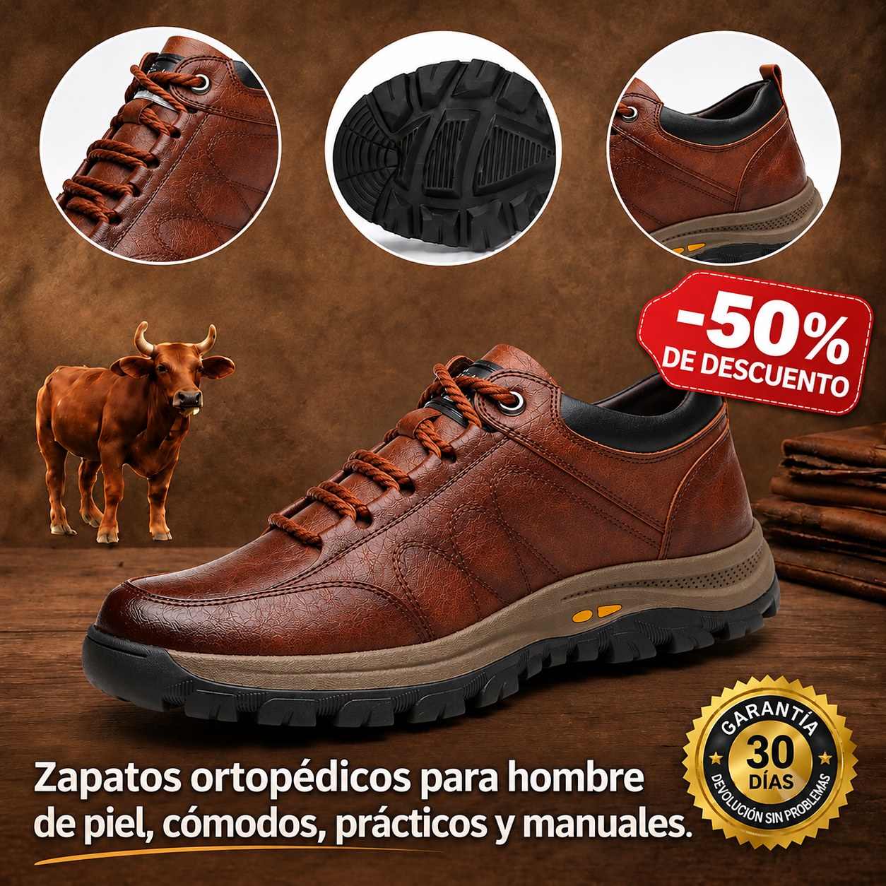 🎁Último día para un 50% de descuento, ¡no te lo pierdas!⏰Hecho de piel de becerro australiana🐂Soporte para el pie: alivia el dolor de pies✅Impermeable y antideslizante, cómodo para caminar.