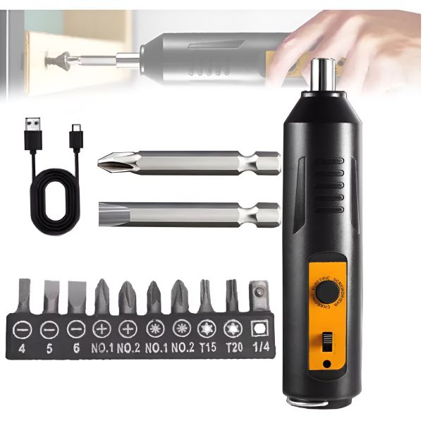 Mini elektrický skrutkovač – 12 bitov, 1 hodina nabíjania cez USB