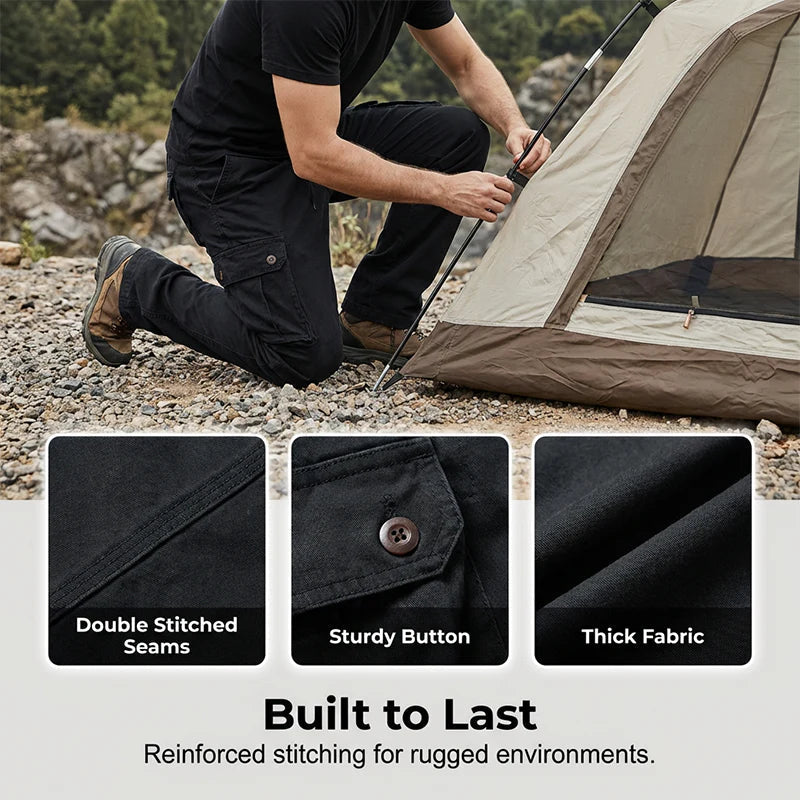 👖🛠️ Pánske taktické nohavice vyrobené zo 100% bavlny, v khaki farbe - s mnohými vreckami