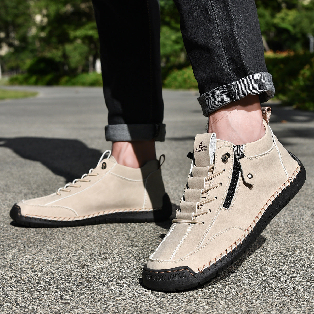 (🔥 ¡50% de descuento - No te lo pierdas!) Zapatos de piel "Cero Fatiga": Cremallera lateral, soporte plantar y suela antideslizante – su diseño ergonómico alivia la fatiga - unisex