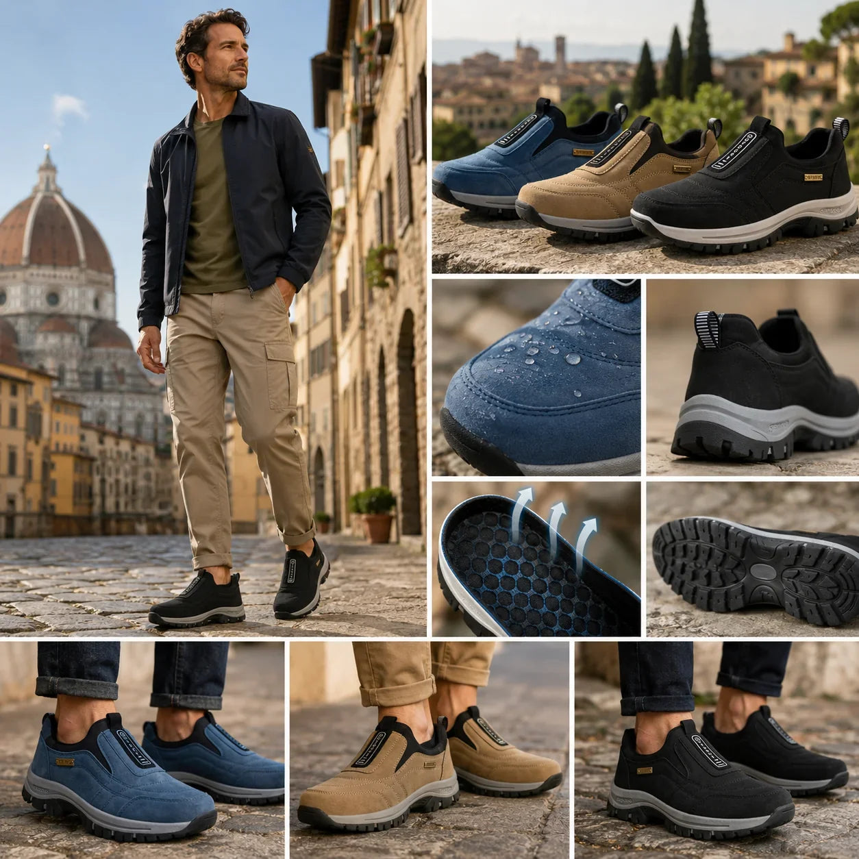 🎁 Zapatillas de senderismo ortopédicas de moda — Ante cosido a mano 👟 Impermeables y antideslizantes ✅ Soporte para el arco del pie — Caminar cómodamente.