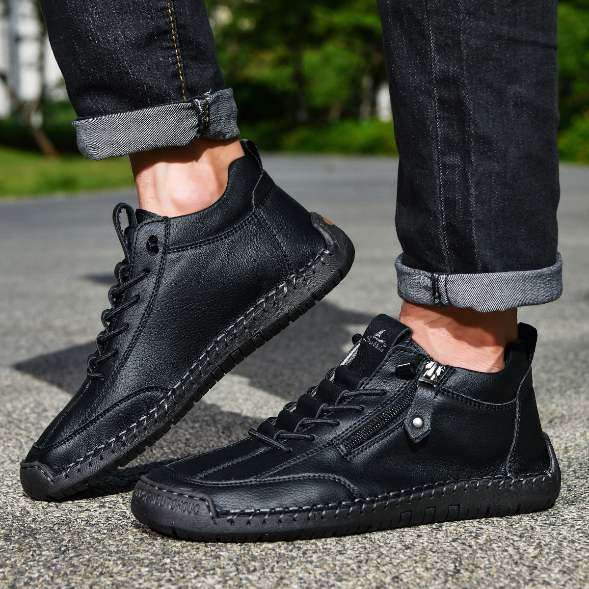 (🔥 ¡50% de descuento - No te lo pierdas!) Zapatos de piel "Cero Fatiga": Cremallera lateral, soporte plantar y suela antideslizante – su diseño ergonómico alivia la fatiga - unisex