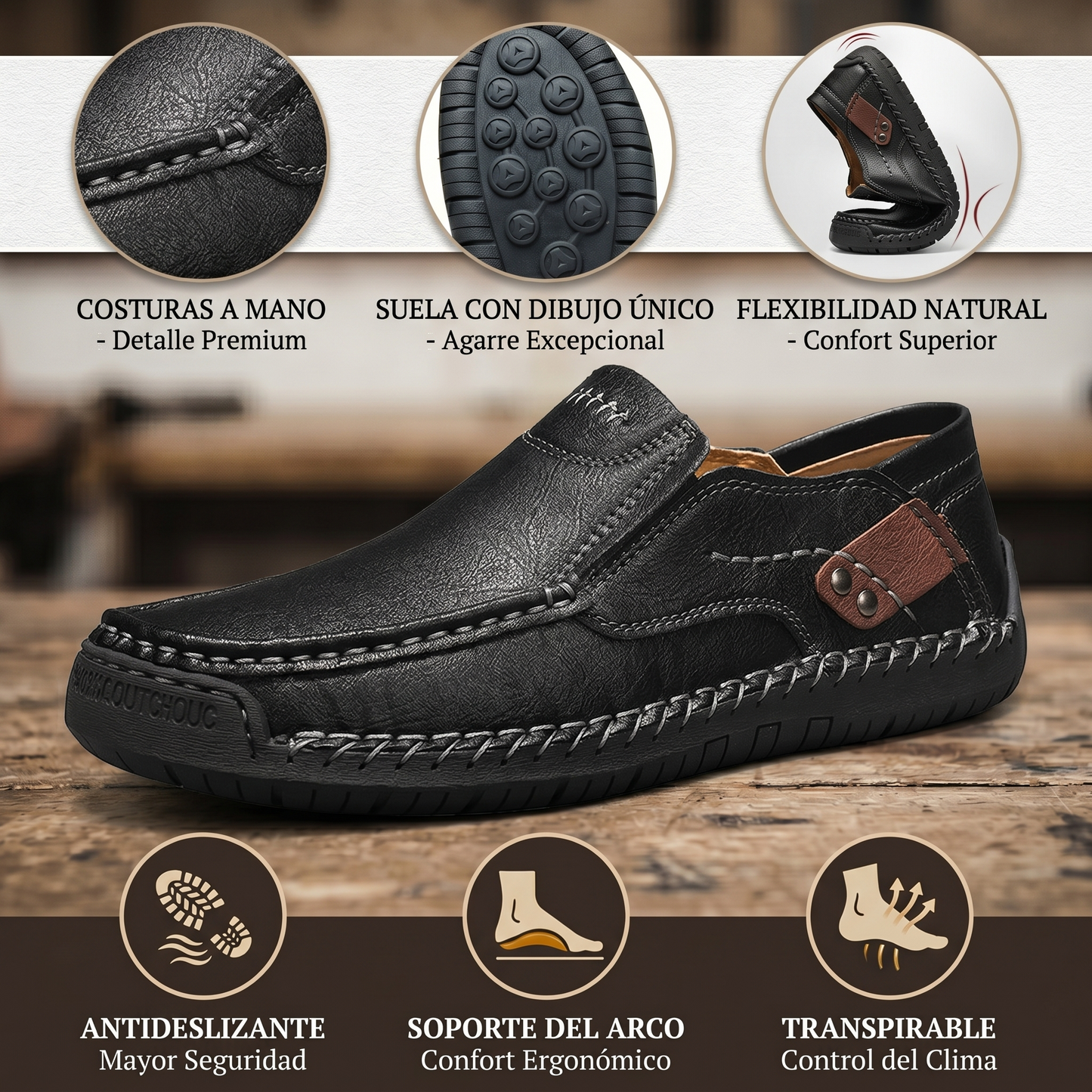 Mocasines de Cuero Premium - Comodidad y Estilo-Diseño ergonómico con soporte de arco, impermeables y antideslizantes. 🔥 ¡50% de descuento por tiempo limitado!