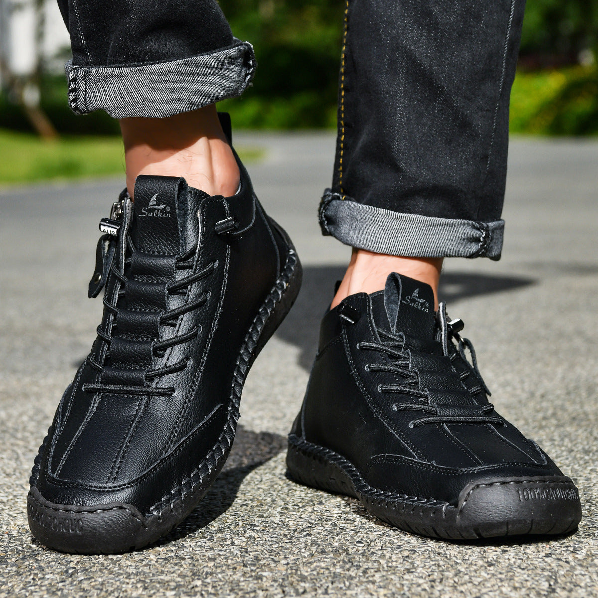 (🔥 ¡50% de descuento - No te lo pierdas!) Zapatos de piel "Cero Fatiga": Cremallera lateral, soporte plantar y suela antideslizante – su diseño ergonómico alivia la fatiga - unisex