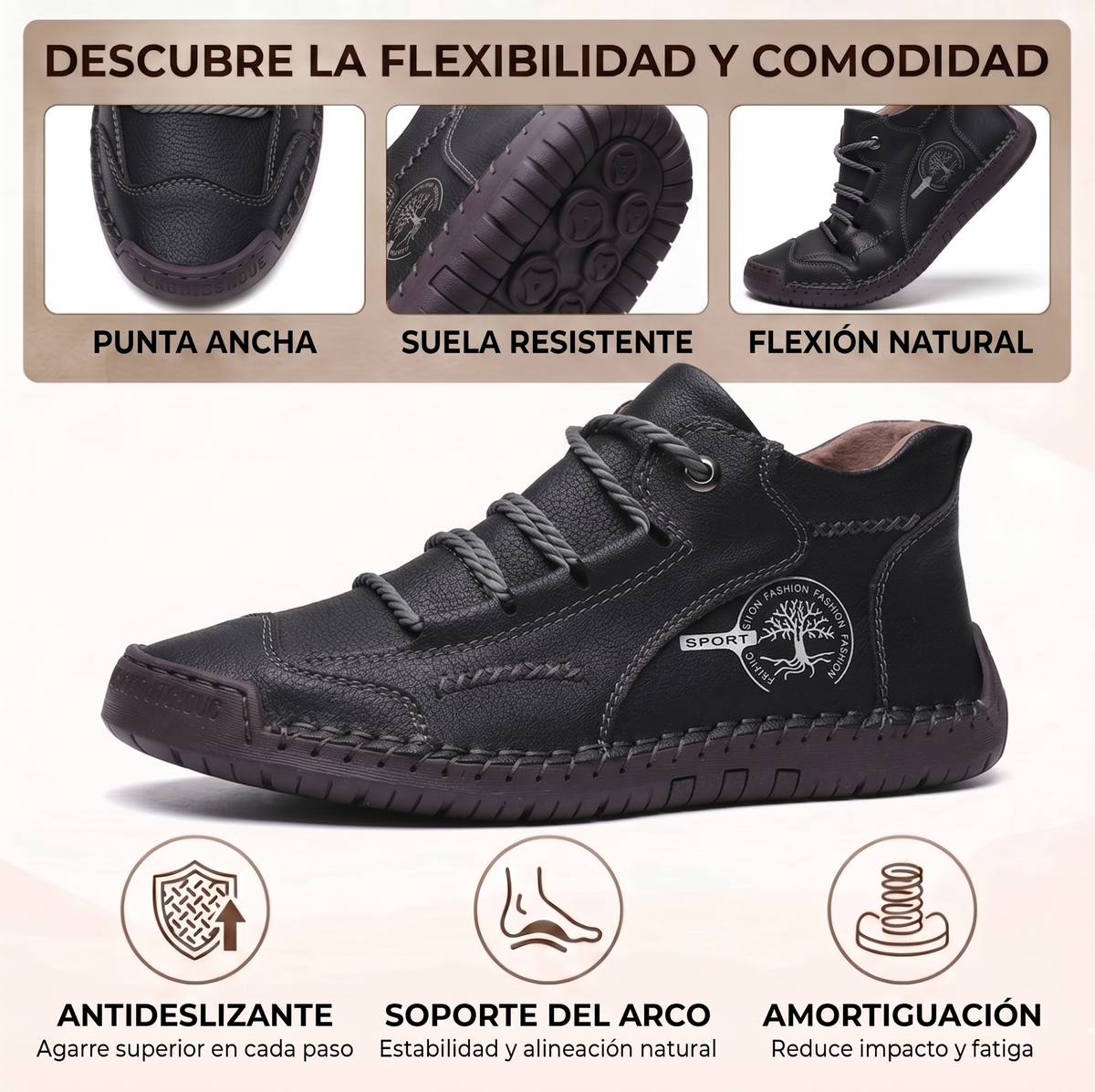 🔥 50% OFF | Zapatos de Piel de Becerro Premium: Soporte de Arco, Impermeables y Antideslizantes. ¡Camina sin esfuerzo!