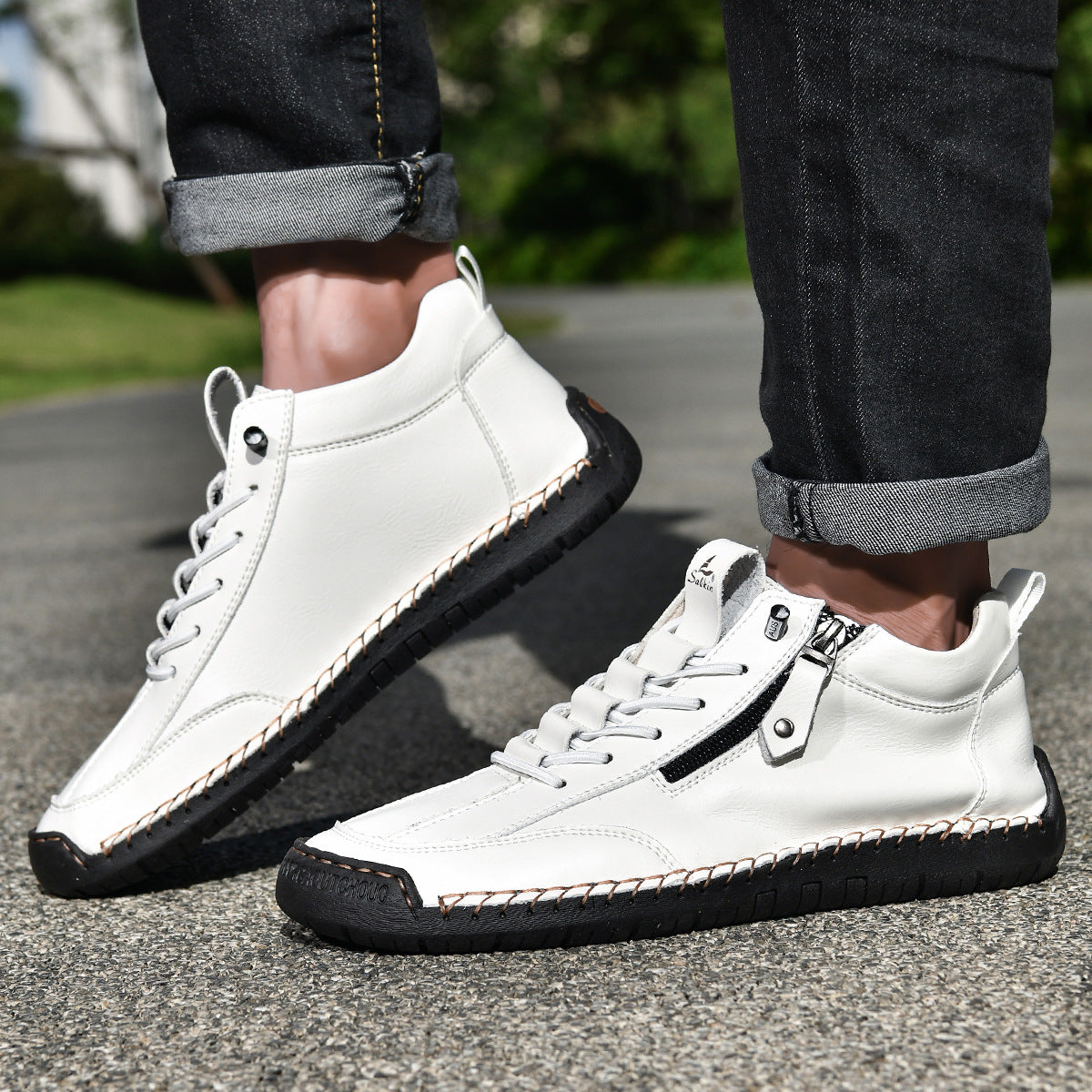(🔥 ¡50% de descuento - No te lo pierdas!) Zapatos de piel "Cero Fatiga": Cremallera lateral, soporte plantar y suela antideslizante – su diseño ergonómico alivia la fatiga - unisex