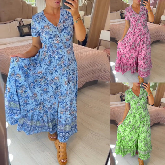 🌺Nové kvetinové šaty s výstrihom do V pre rok 2025 【S-4XL】