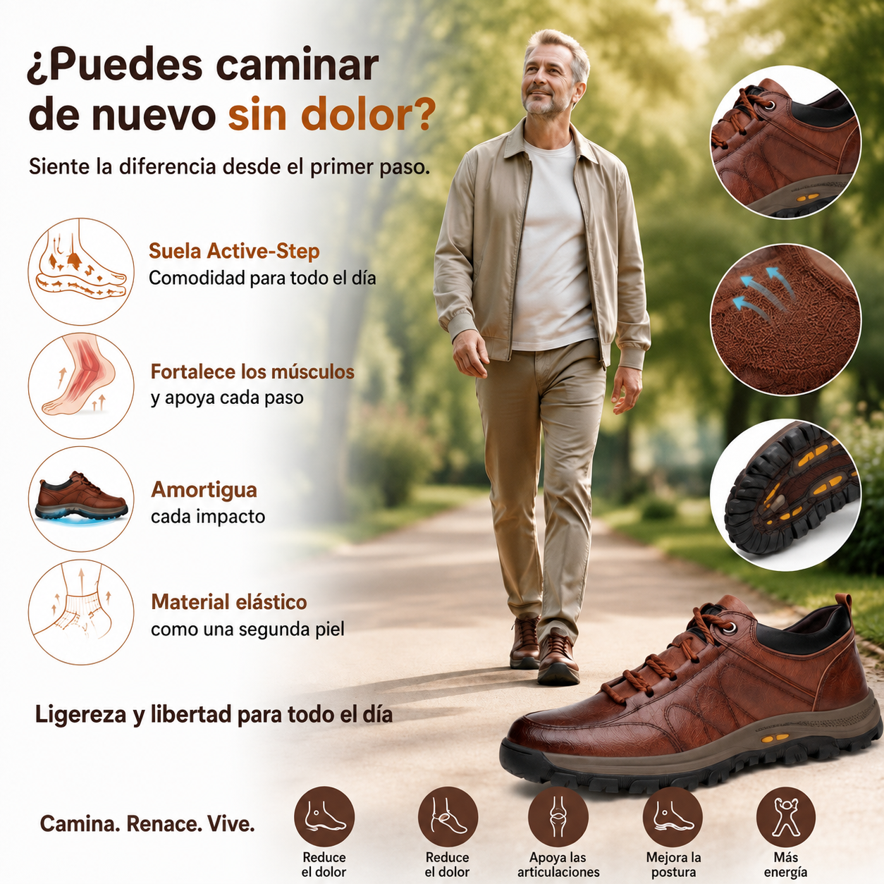 🎁Último día para un 50% de descuento, ¡no te lo pierdas!⏰Hecho de piel de becerro australiana🐂Soporte para el pie: alivia el dolor de pies✅Impermeable y antideslizante, cómodo para caminar.