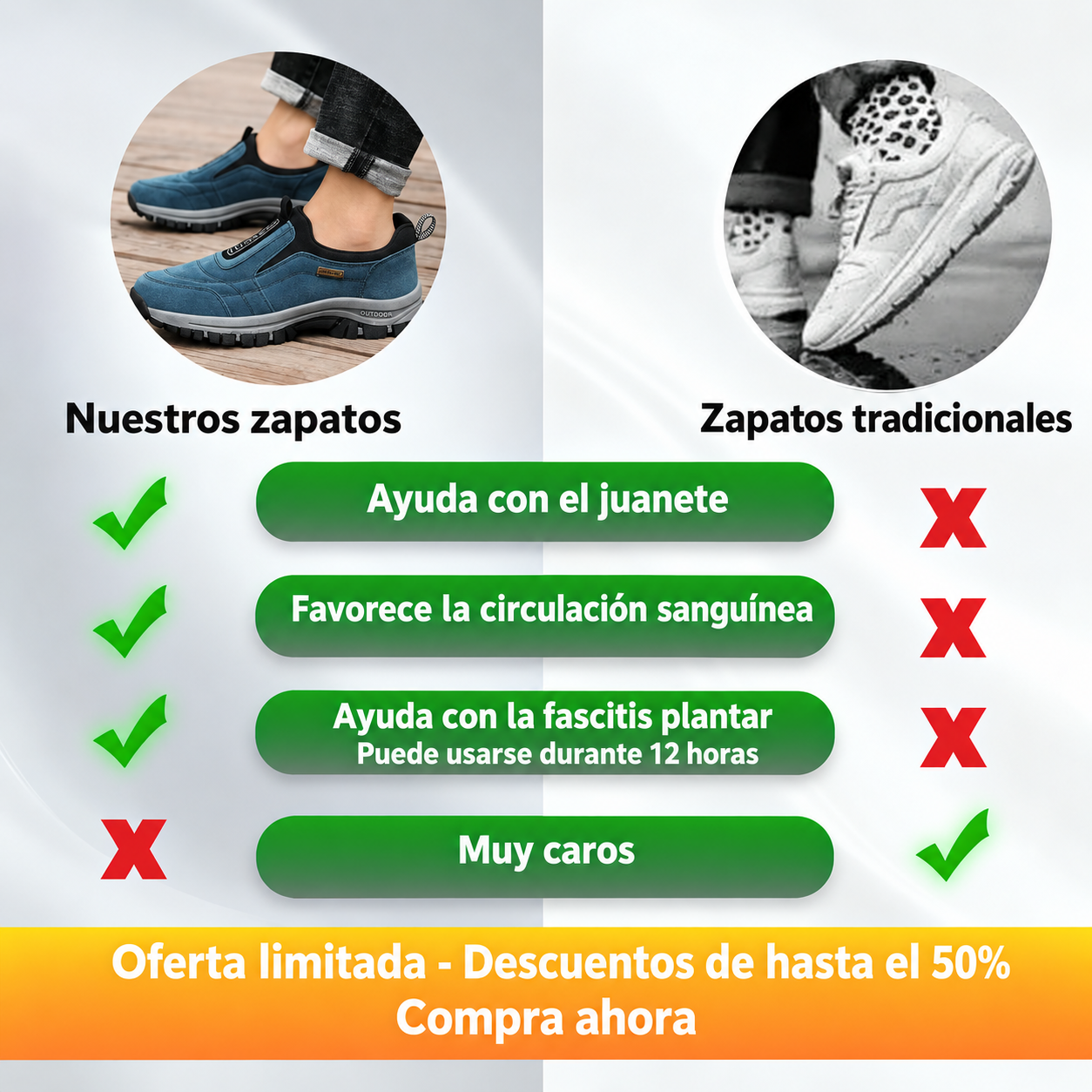 ⏰ ¡50% de descuento hoy! ¡No te lo pierdas! 🔥 Calzado ortopédico de alta calidad con diseño ergonómico y excelente soporte 🦶 Soporte para el arco del pie: ayuda a aliviar el dolor de pies.