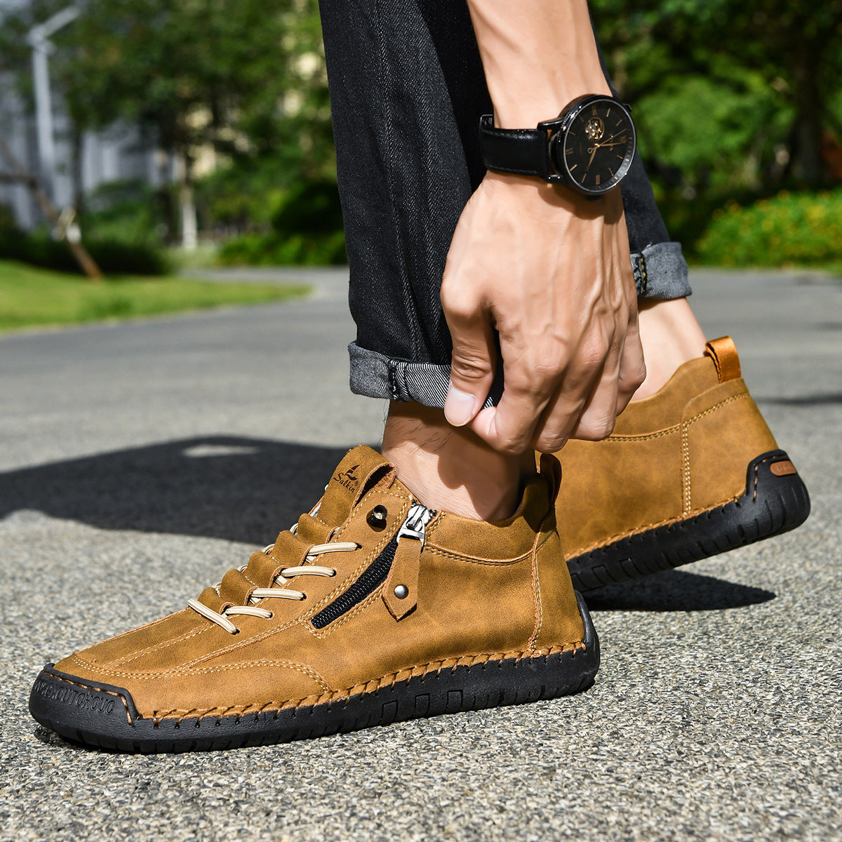 (🔥 ¡50% de descuento - No te lo pierdas!) Zapatos de piel "Cero Fatiga": Cremallera lateral, soporte plantar y suela antideslizante – su diseño ergonómico alivia la fatiga - unisex