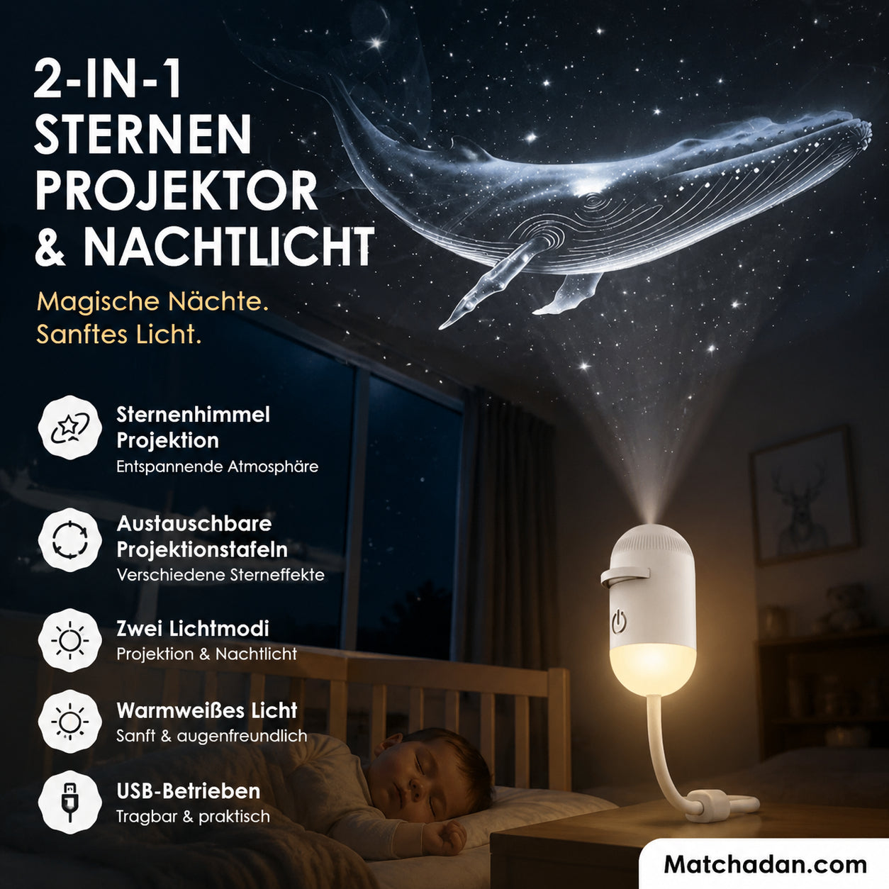 2 v 1 projektor hviezdnej oblohy a nočné svetlo