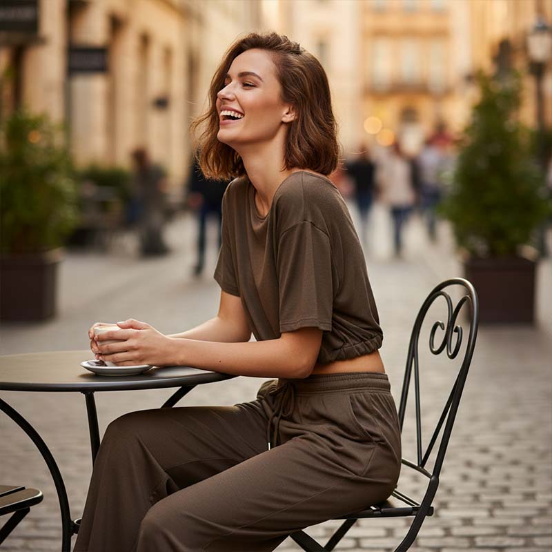 Dámska dvojdielna súprava s topom s odhalenými ramenami a nohavicami