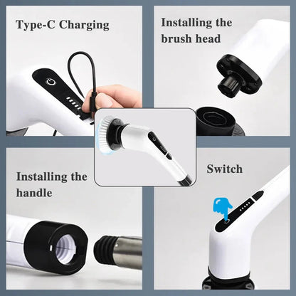 🧹50% ZĽAVA 🔋 Elektrická čistiaca kefka – 7 vymeniteľných hlavíc a 💧